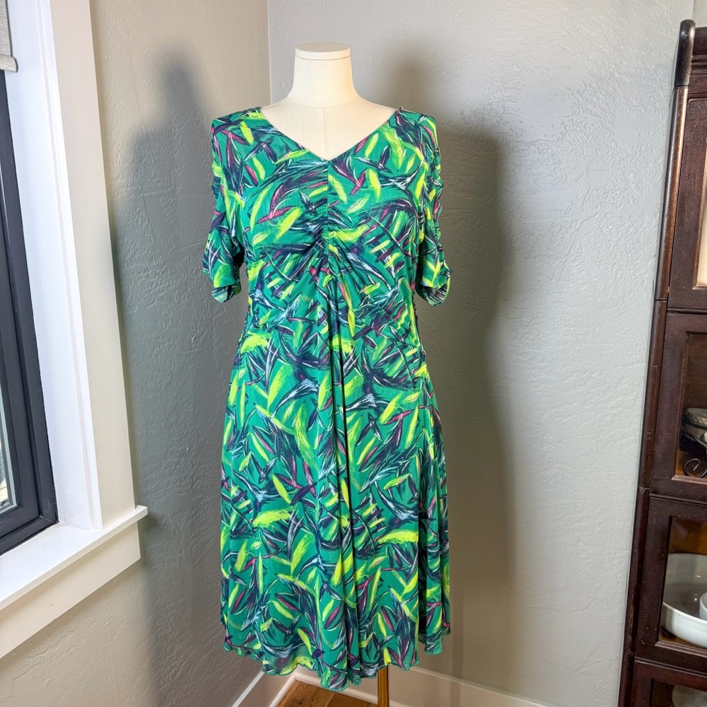 IMAN Reversible Global Chic Abstract Print Ruched Stretch Dress Plus Size 1X